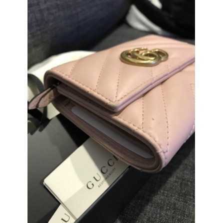 二手 GUCCI 古馳 GG Marmont matelassé wallet 粉色皮夾 超讚