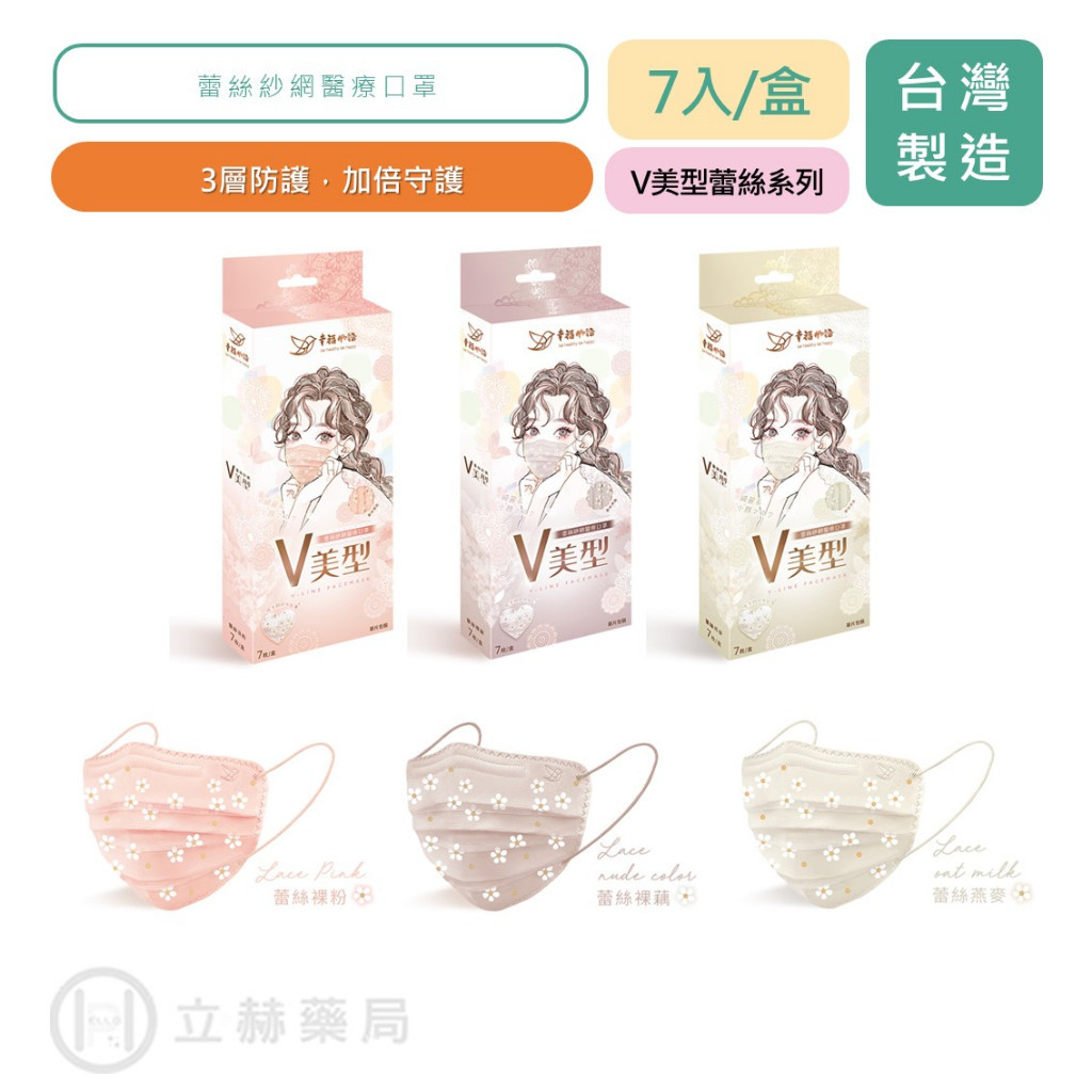 幸福物語 V美型口罩 7入/盒 清新小花蕾絲紗網 醫療口罩 蕾絲燕麥 蕾絲裸藕 蕾絲裸粉 單片包裝【立赫藥局】