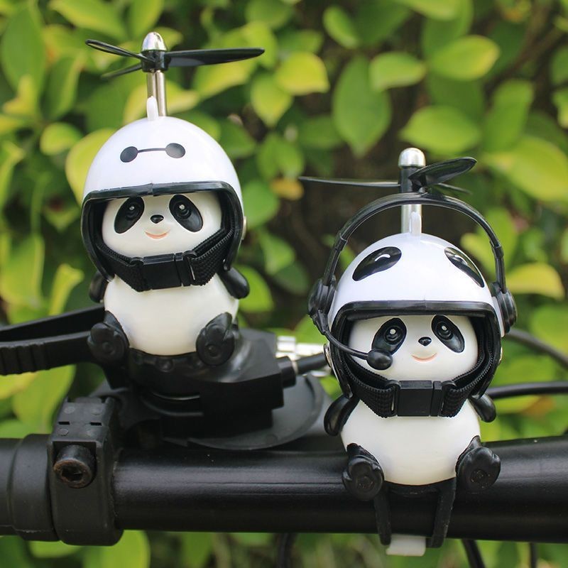 桃園發出可愛熊貓電動車裝飾品自行車摩托小物件竹蜻蜓生日禮物車載小擺件機車配件機車裝飾品