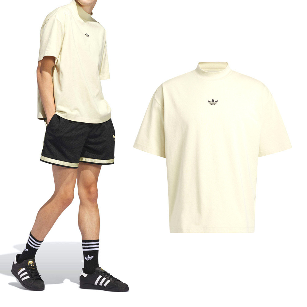 Adidas Mock T-shirt 男女款 黃色 運動 休閒 微立領 上衣 短袖 IN4214