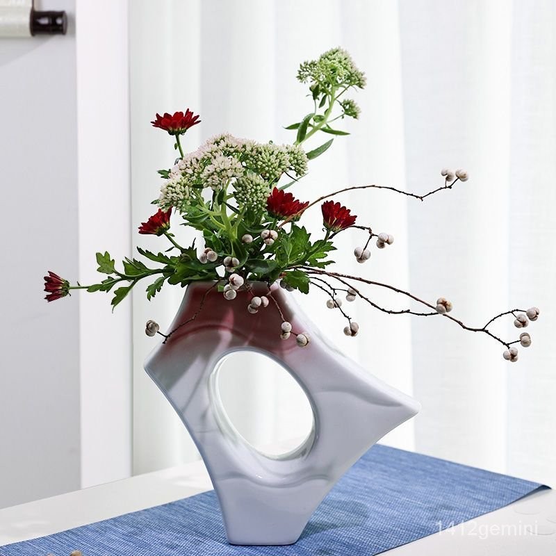 劍山池坊自由花器傢居簡約白色陶瓷日式禪意插花器皿創意異形花瓶