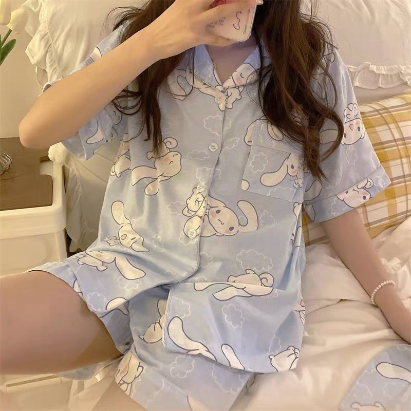 玉桂狗睡衣女🎀 夏季ins風大耳朵狗日系卡通可愛玉桂狗家居服可外穿倆件套 短袖睡衣套裝 居家服