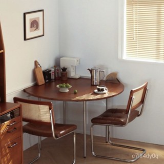 可開發票 實木折疊餐桌 傢用小戶型圓桌 北歐複古餐桌椅組閤 多功能可伸縮桌子