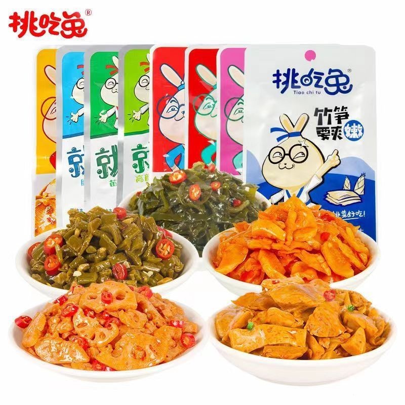 【哆哆美食】大盒裝 挑吃兔 素食小吃 香辣金針菇海帶絲 海帶片 土豆片 香脆蓮藕片 蘿蔔 杏鮑菇 豆角 休閒零食批發團購