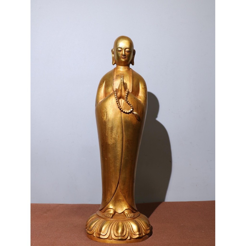 銅鎏金佛像 地藏王菩薩全像一尊居家恭請供奉佛像擺件 神像擺件-1559
