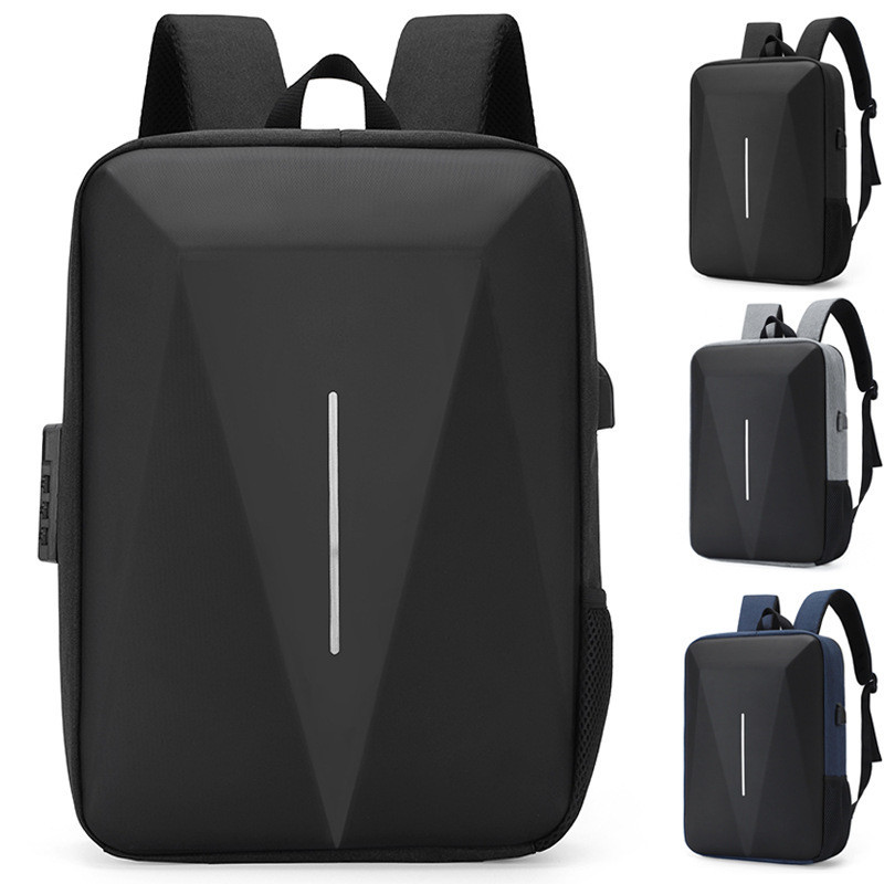 跨境新款pc硬殻包休閒輕便商務雙肩包男大容量15.6寸防盜電腦背包