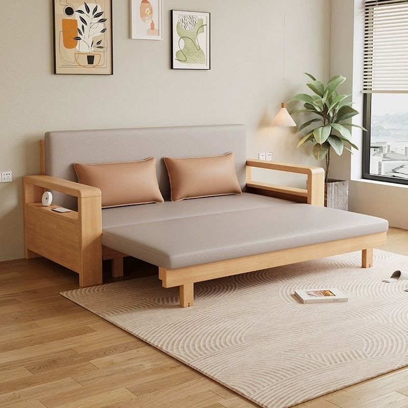 限時熱賣 可伸縮沙發床 北歐現代兩用抽拉式實木沙發床沙發客廳可折疊小戶型伸縮單雙人床沙發床架 單人沙發 雙人沙發 網紅沙