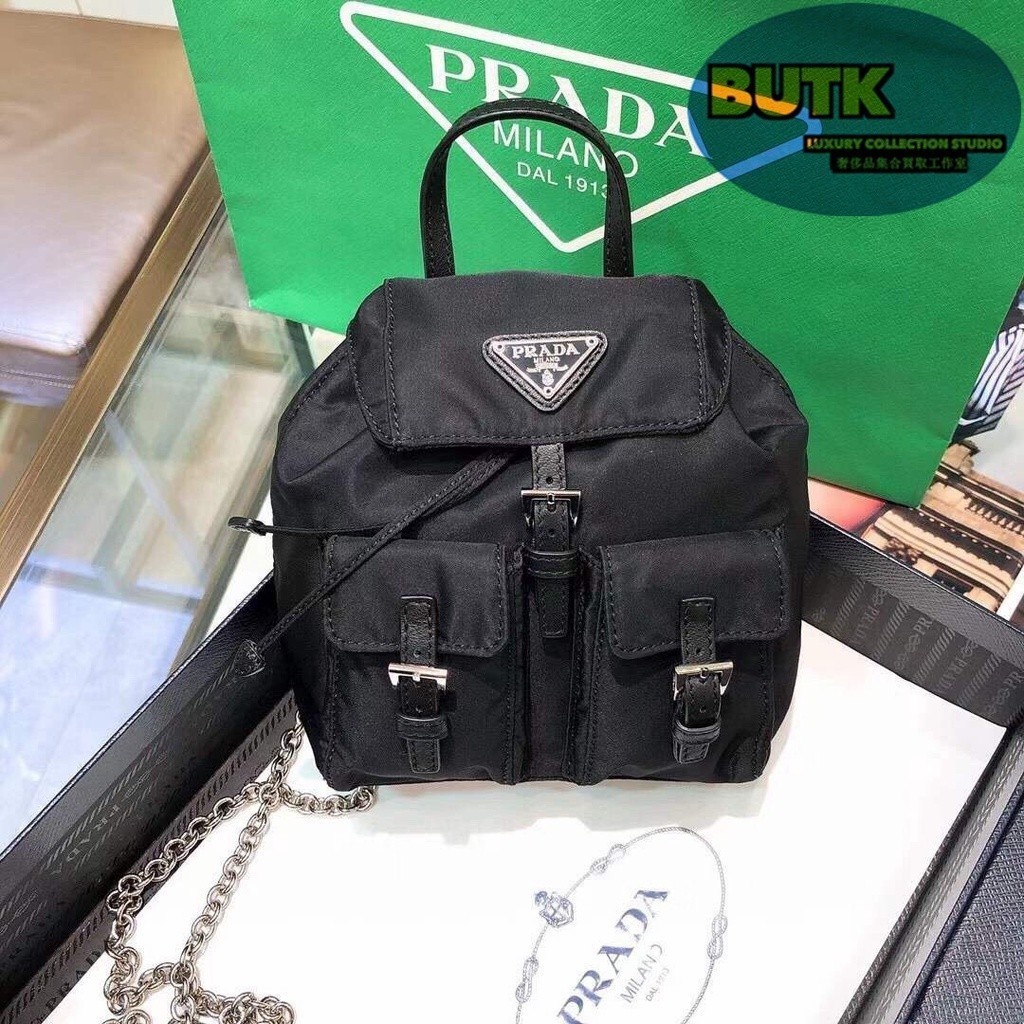 現貨二手 Prada 普拉達 minibackpack小書包 尼龍降落傘材質 迷你斜挎包 後背包側肩包1BH029