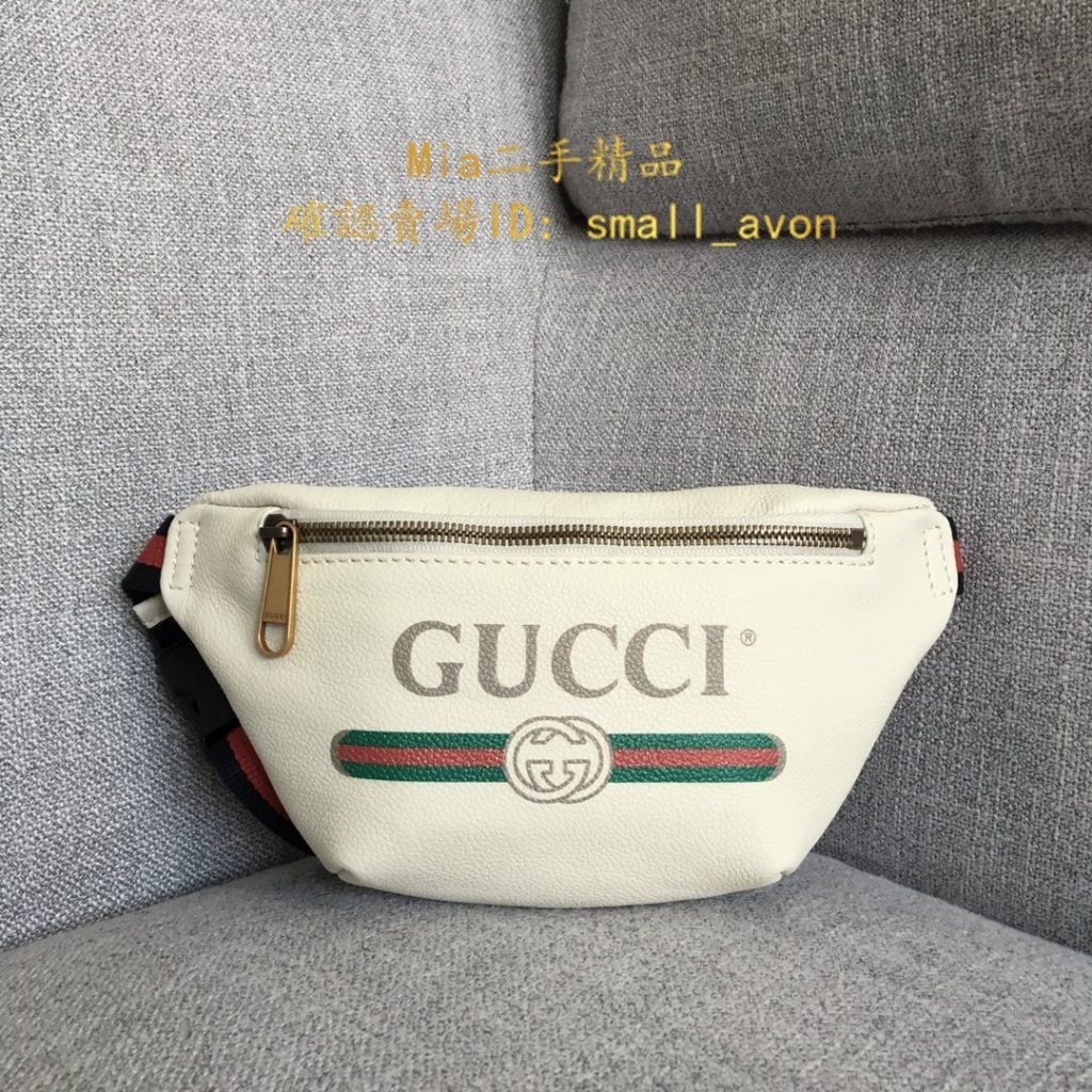 Mia二手 GUCCI 印花腰包 小號 白色 527792 斜挎包 腰包 胸包 側背包 斜挎包