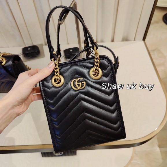 Gucci 古馳 新款 marmont 全皮 mini tote 鏈條包 肩背包 托特包 手機包