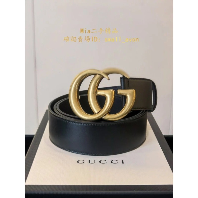 Mia二手 Gucci 古馳 400593 AP00T 黑色皮革 雙G搭扣皮革 皮帶 腰帶 4CM