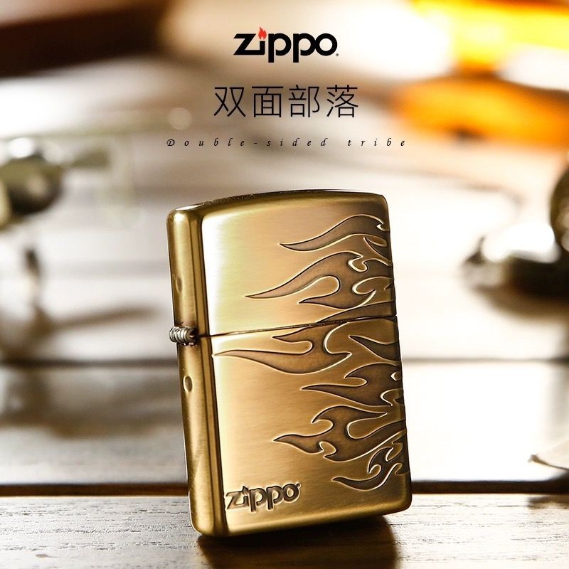 Fortune Zippo打火機正品原裝 金色火燄雙麵部落 古銅經典標誌