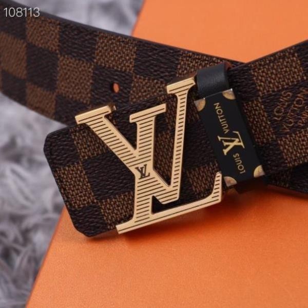 二手Louis Vuitton 路易威登新款男生皮帶 LV皮帶男 經典帆布棋盤格皮帶 腰帶時尚百搭