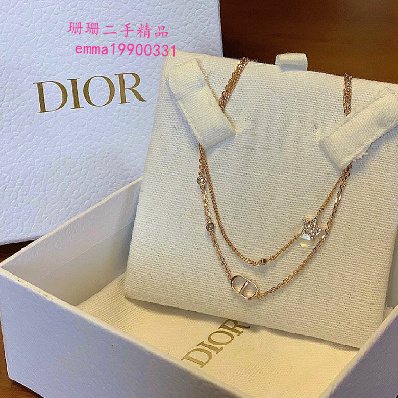 二手 Dior 迪奧 PETIT雙層 星星CD字母 水鑽 金色項鏈 送女朋友禮物 鎖骨鏈 現貨免運