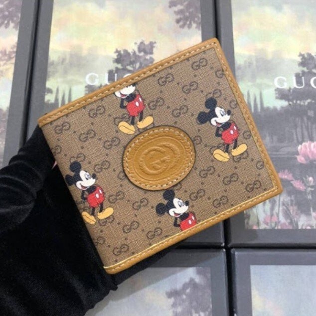 二手 GUCCI GG古馳 Disney x GUCCI 米奇老鼠印花圖案 短夾短款錢包 錢夾602547