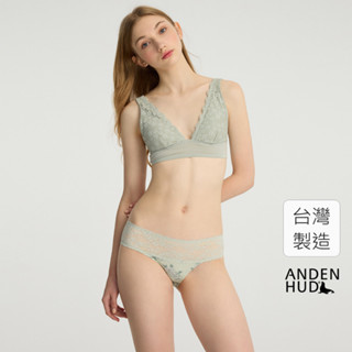 【Anden Hud】Spring Fever．抓皺蕾絲低腰三角內褲(氣息綠-玫瑰格紋) 純棉台灣製