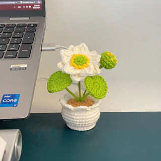 免運🌈毛綫鈎織 diy永生花 小盆栽編織 diy材料包 手工自製仿真花嚮日葵鬱金香 居家擺飾 毛線盆栽 交換禮物針織品