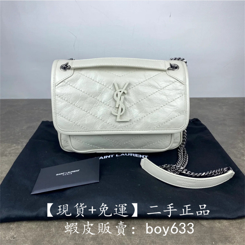 二手現貨 YSL 聖羅蘭 BABY NIKI 533037 流浪包 鏈條包 單肩 斜跨包 22CM 小號白色 免運