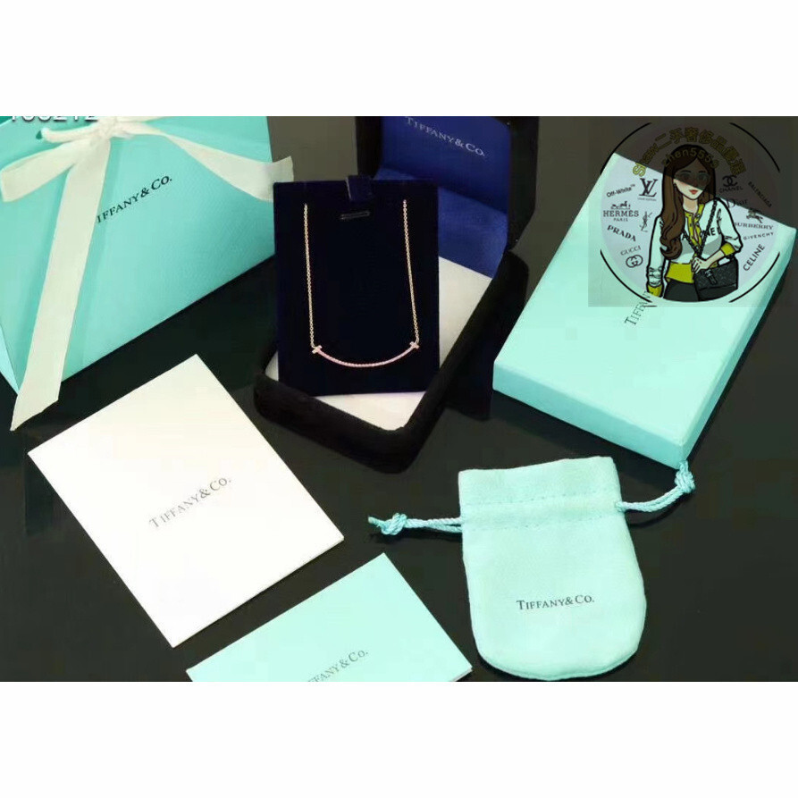 精品 Tiffany&amp;CO.蒂芙尼 T Smile系列 粉鑽 18K玫瑰金項鍊 粉色微笑吊墜 現貨實拍