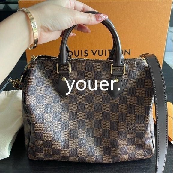 精品二手 LV LOUIS VUITTON SPEEDY 25 棋盤格波士頓包枕頭包 醫生包 N41368