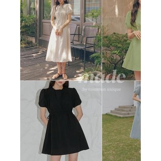 【Codibook】韓國 common unique 腰抽繩泡泡袖A字洋裝［預購］長洋裝 女裝