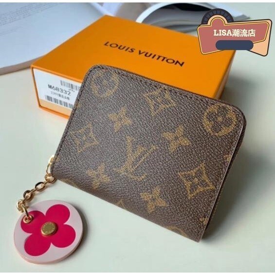LISA二手 LV LOUIS VUITTON ㄇ型拉鏈零錢包 花卉 花朵 粉紅色拼芭蕾粉色 卡片夾 M68332