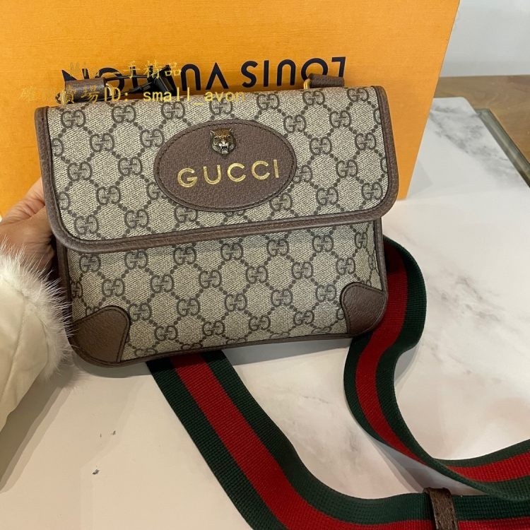 Mia二手 GUCCI 古馳 GG Supreme帆布小號郵差包 雙面虎頭包 501050 99新 現貨