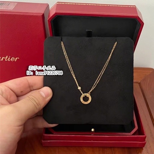 Cartier 卡地亞 LOVE系列 經典款 2鑚圓餅項鏈 18k玫瑰金/黃金 B7224509