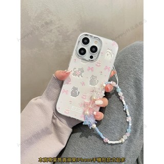 happy🎐可愛 少女心 蝴蝶結 貓咪 鏈條手機殼 適用iPhone15 14 Pro max 13 12 11保護殼