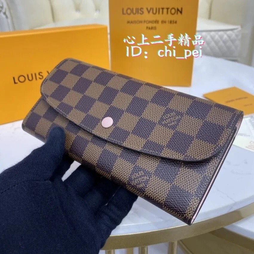 二手 LV Louis Vuitton EMILIE WALLET 棕色方格帆布長夾N60214 N63544 錢包