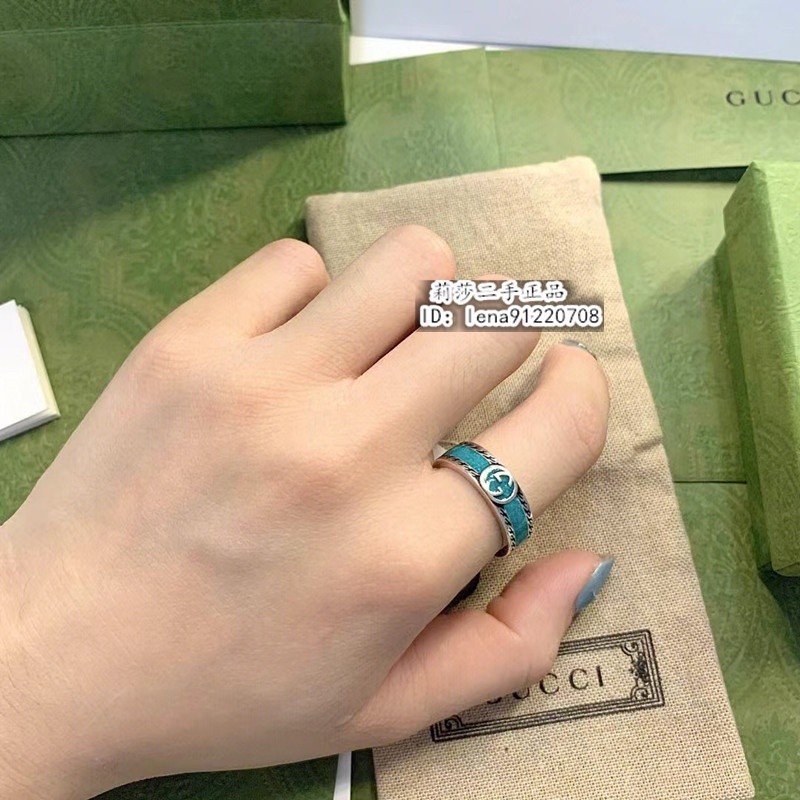 GUCCI 古馳 925純銀戒指 互扣式雙G 琺瑯戒指 情侶對戒 ‎645573 多色可選