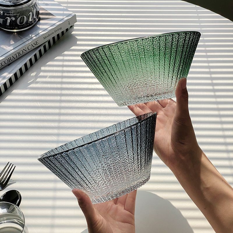 沙拉碗高顔值水果碗透明玻璃碗耐高溫湯碗客廳傢用碗碟套裝水果盤