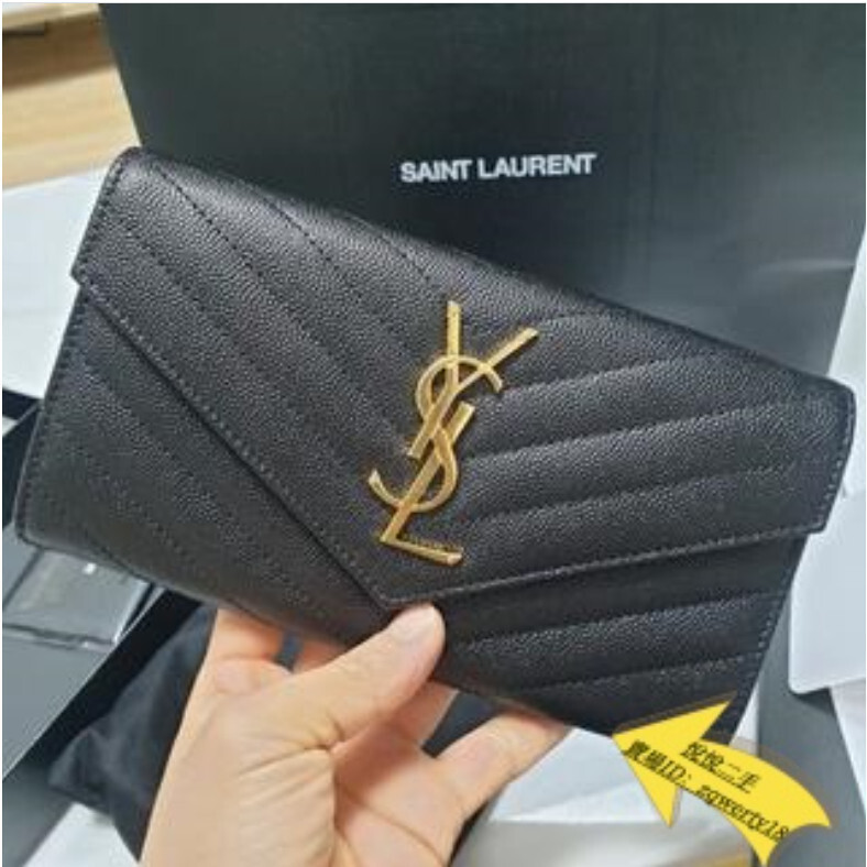 YSL 聖羅蘭 Saint Laurent 皮夾 錢包 壓花 經典V字紋 信封式長夾 372264