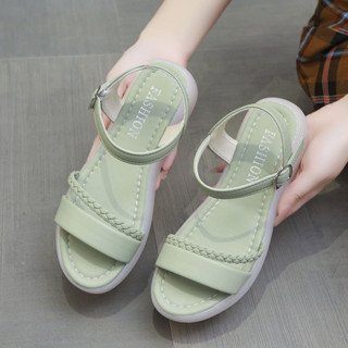 【GL SHOES】平底涼鞋女 外出穿時尚 仙女媽媽涼鞋厚底涼鞋女2024年新款夏季平底女鞋一字帶軟底防滑仙女風沙灘涼鞋