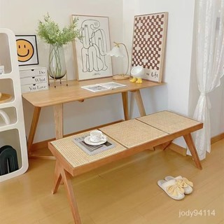 免運#2023爆款實木藤編長凳床尾凳民宿餐廳長條凳入門換鞋凳昌迪加爾凳 OR72