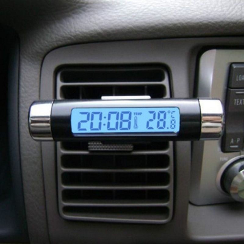 車用電子時鐘 藍色夜光 出風口架 汽車溫度計  汽車時鐘 車用溫度計 點煙器 時間 車載出風口溫度計 透明液晶顯示溫度計