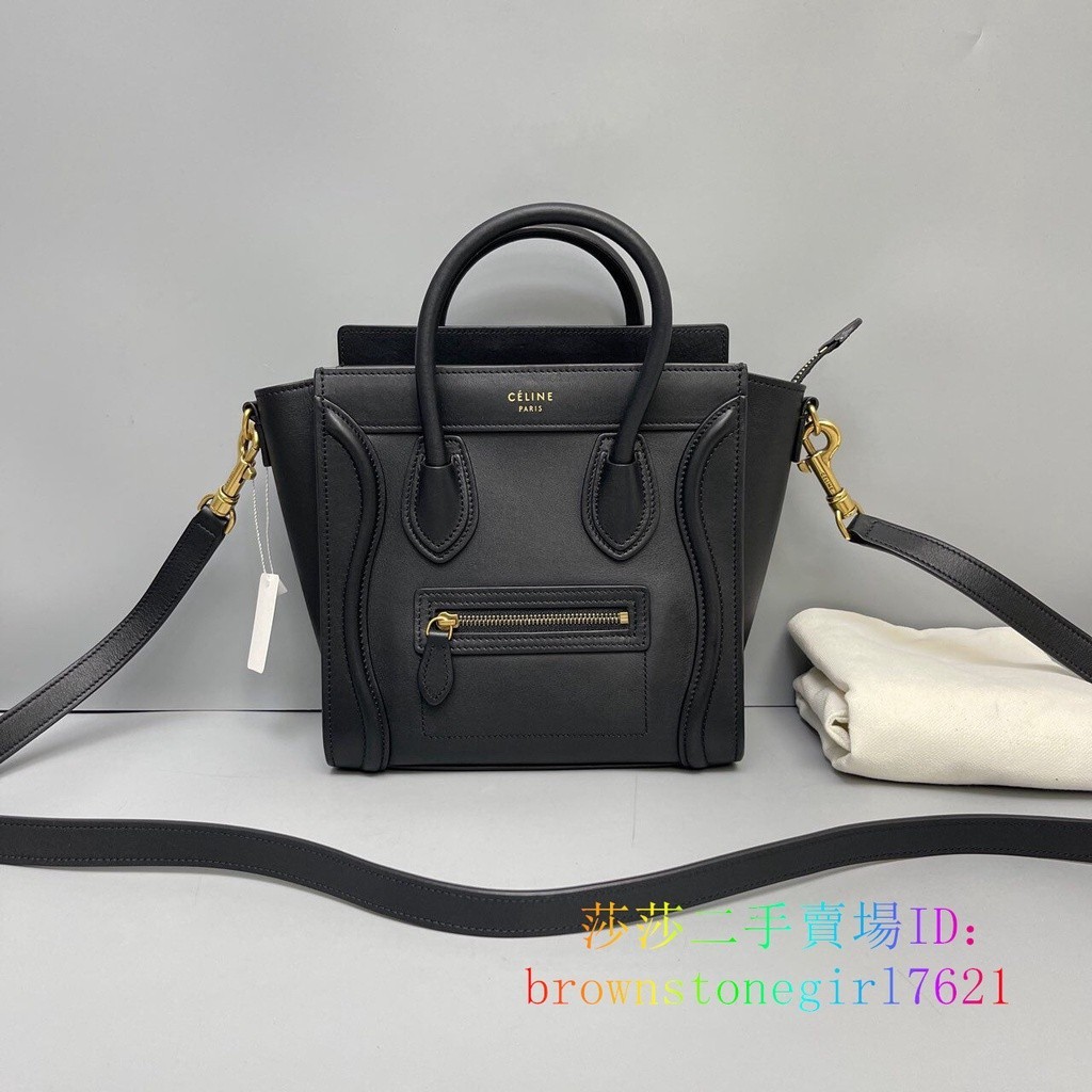 二手精品 CELINE 賽琳 LUGGAGE 笑臉包 Nano 黑色 顆粒紋小牛皮 手提包 單肩包 斜挎包189243