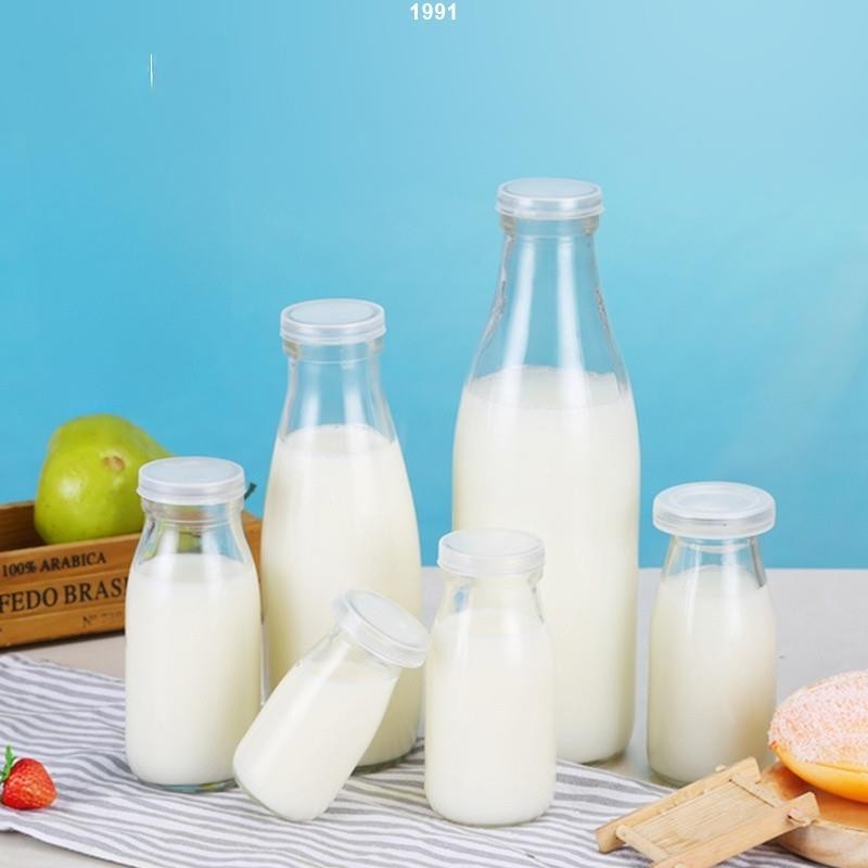 客製化【水杯】訂製logo 玻璃奶瓶 鮮奶瓶 牛奶瓶 250ml奶吧專用瓶 送蓋子 優格瓶500ml/1991