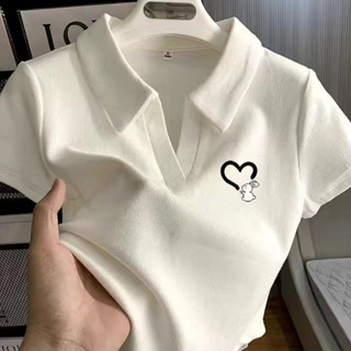 白色正肩t恤女夏季新款修身顯瘦設計感百搭polo領上衣 大尺碼女裝 大尺碼上衣 短袖t恤 短袖上衣 氣質上衣 夏季女裝