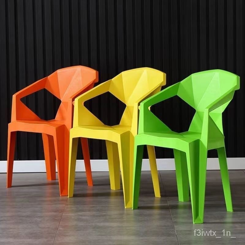 塑膠椅 塑膠椅子 塑膠椅凳 加厚塑料椅子 扶手塑膠椅可疊放戶外休閒大排檔夜市簡約塑膠成人餐椅傢用 靠背塑膠椅