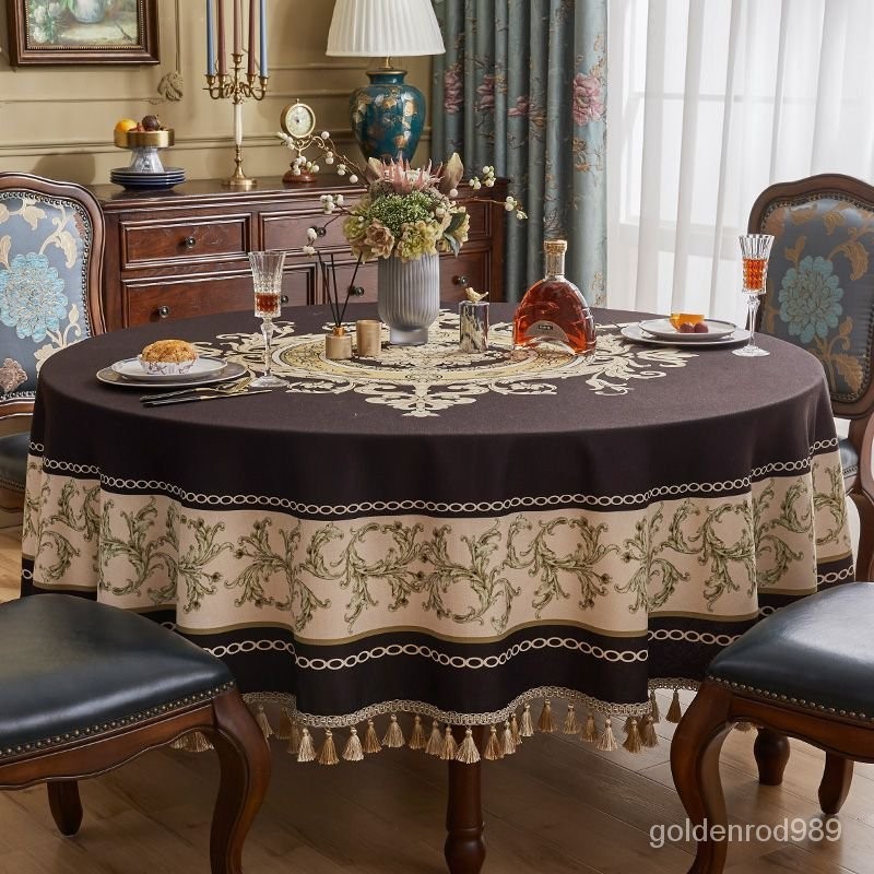 歐式圓桌桌佈圓形傢用餐桌臺佈大茶幾高端酒店專用輕奢高級感蓋佈