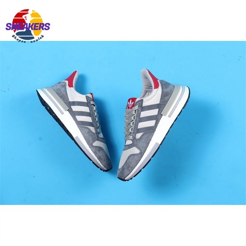 正版 Adidas Zx 500 Rm Boost 復古 白灰紅 麂皮 網面透氣 休閒跑步鞋 男女鞋B42204 休閒鞋