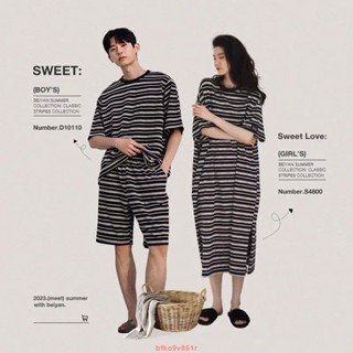 【新貨熱賣】條紋過膝睡裙女夏季薄款短袖涼感睡衣女休閑可外穿寬松大碼連衣裙大碼睡裙加大睡衣大尺碼