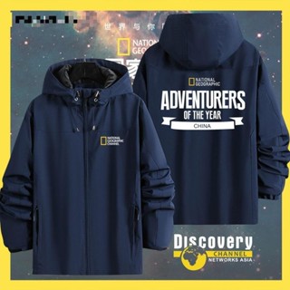 【欣芮服飾】美國國家地理外套夾克戶外探索定製圖案連帽沖鋒衣秋冬內膽上衣服