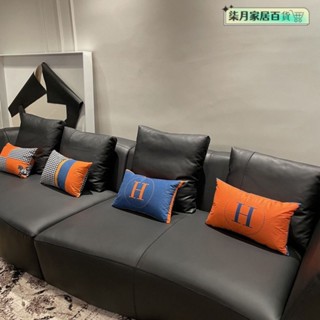 🔥抱枕 靠枕 靠墊 沙發抱枕 枕心 枕套 枕頭套 靠墊 棉麻抱枕 亞麻抱枕 沙發枕頭 長方形橙色幾何靠墊沙髮辦公室腰靠藍