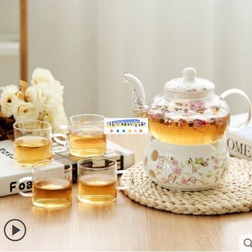 上新❥日式陶瓷花茶壺 花茶具透明盃玻璃花草水果花果茶壺耐熱蠟燭加熱套裝