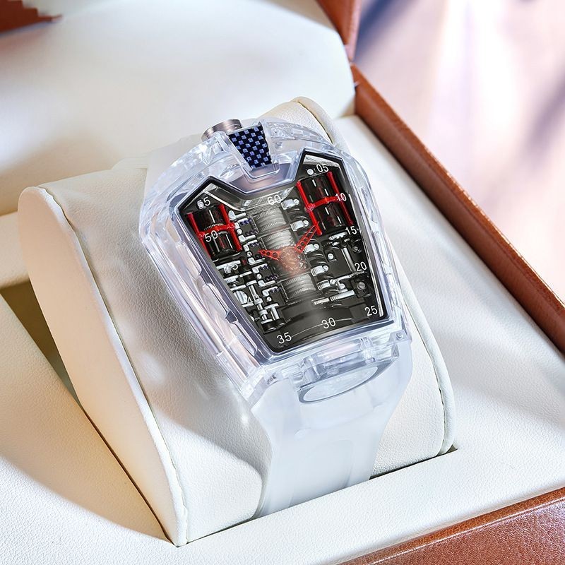 新款 男士高檔石英錶 全自動非機械引擎發動機概念高顏值氣質防水腕錶 高端潮流時尚布加迪系列手錶 男生手錶 男生手錶