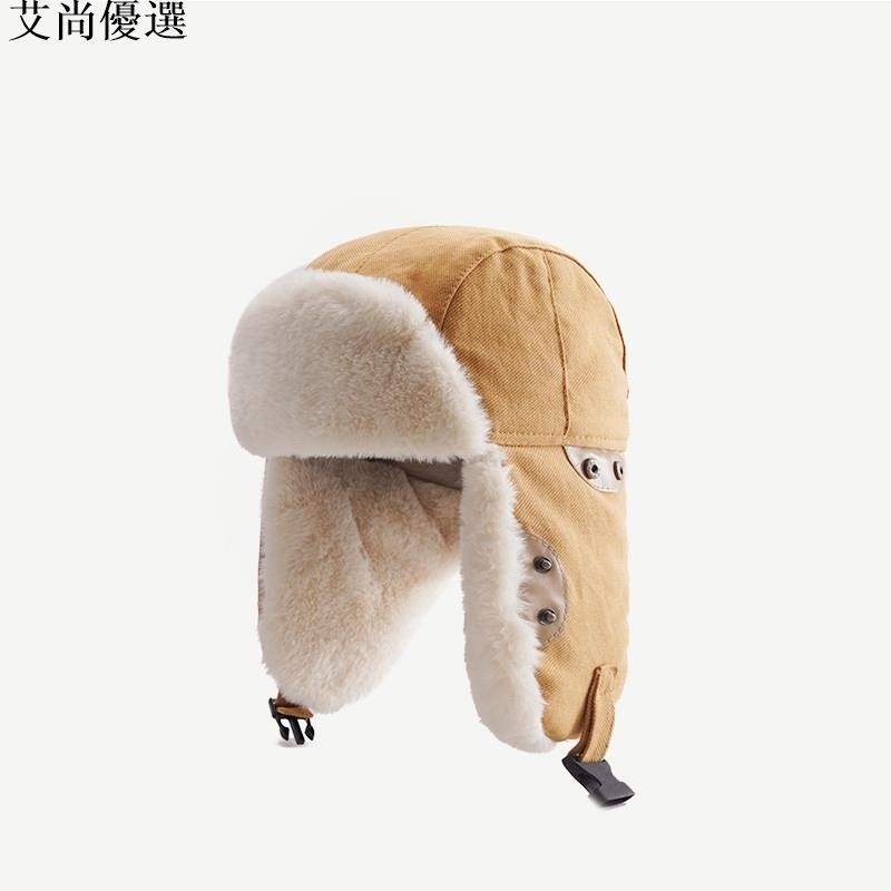 (優質ing）百搭韓國夾棉羊羔毛雷鋒帽子男女冬季韓版騎車加厚護耳防風飛行帽