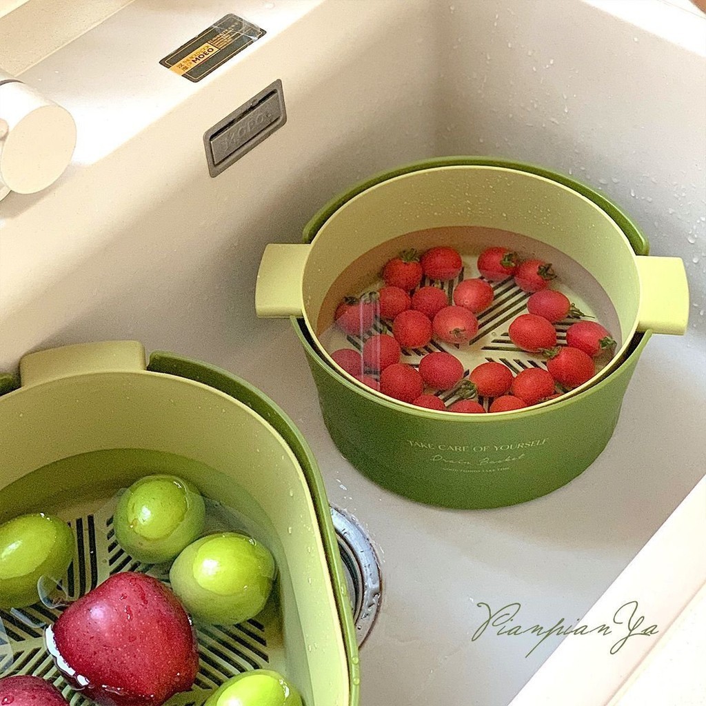 【🔥好物嚴選🔥】 ❤️‍🔥ins衕款雙層洗菜盆瀝水籃廚房蔬菜籃子草莓水果籃客廳用收納筐