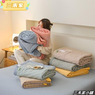 台灣熱銷款🔥經典款網格條紋涼被 100%純棉夏被 柔軟舒適薄毯 被子 單人 雙人 加大冷氣被 空調被HQ0